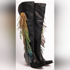 Junk Gypsy by Lane Spirit Animal Leather Fringe Boots Black 7.5 NEW
